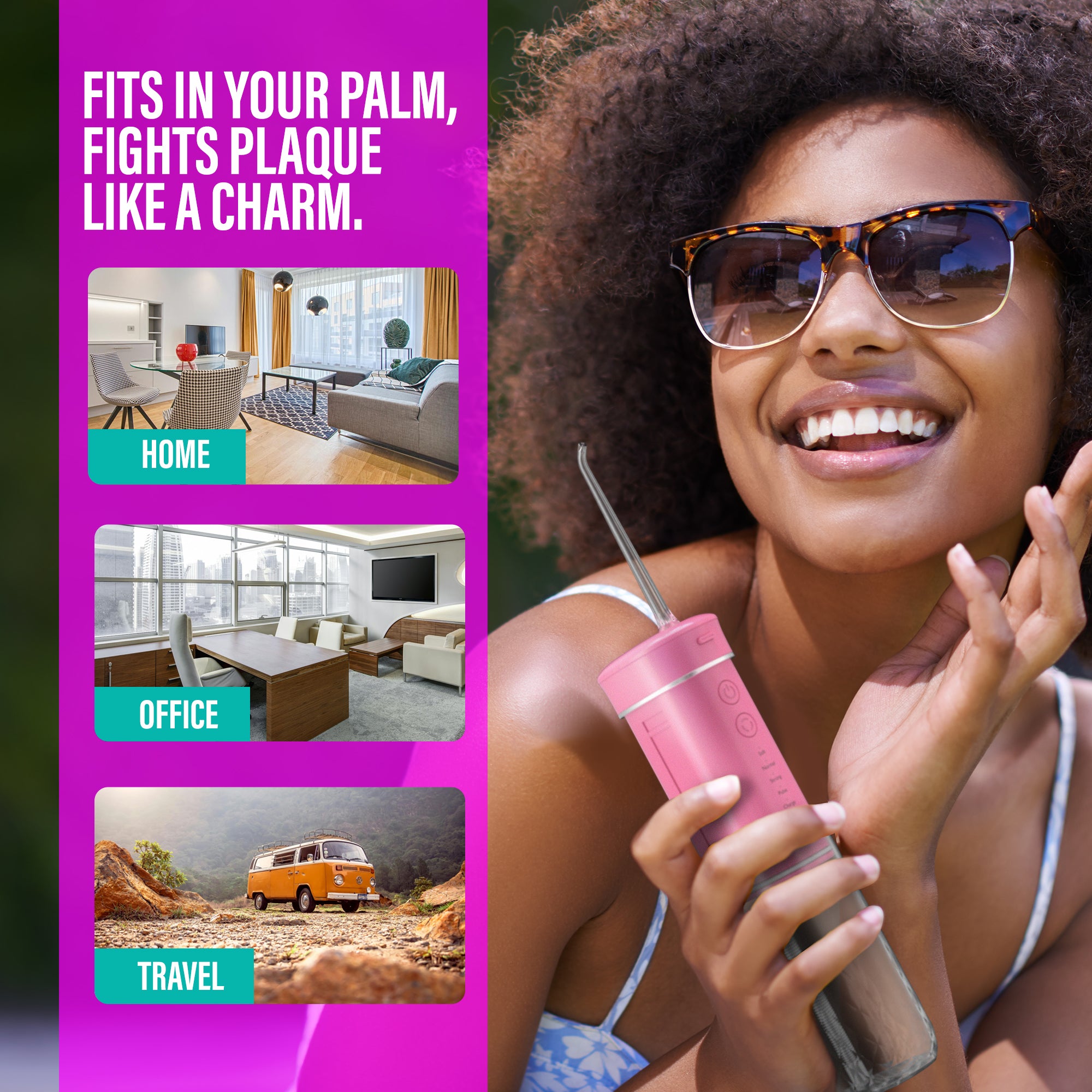 Exclusive Compact Dental Water Flosser (180 ml) - Pink