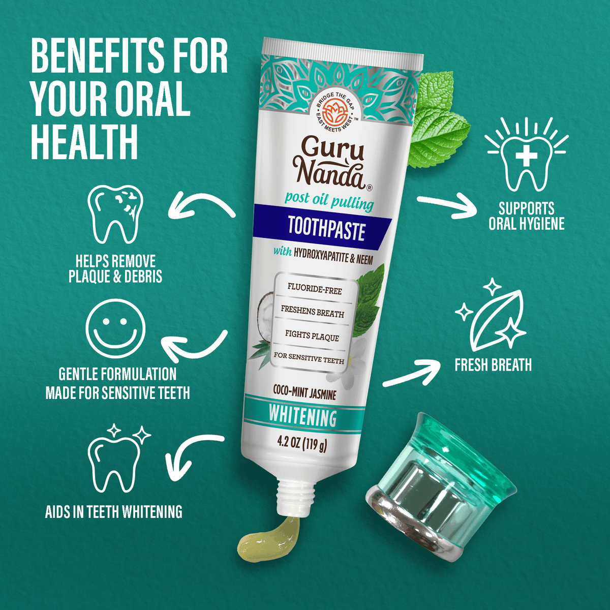 Toothpaste Form Fluoride-Free Whitening Toothpaste With Hydroxyapatite - 4 Pack | GuruNanda