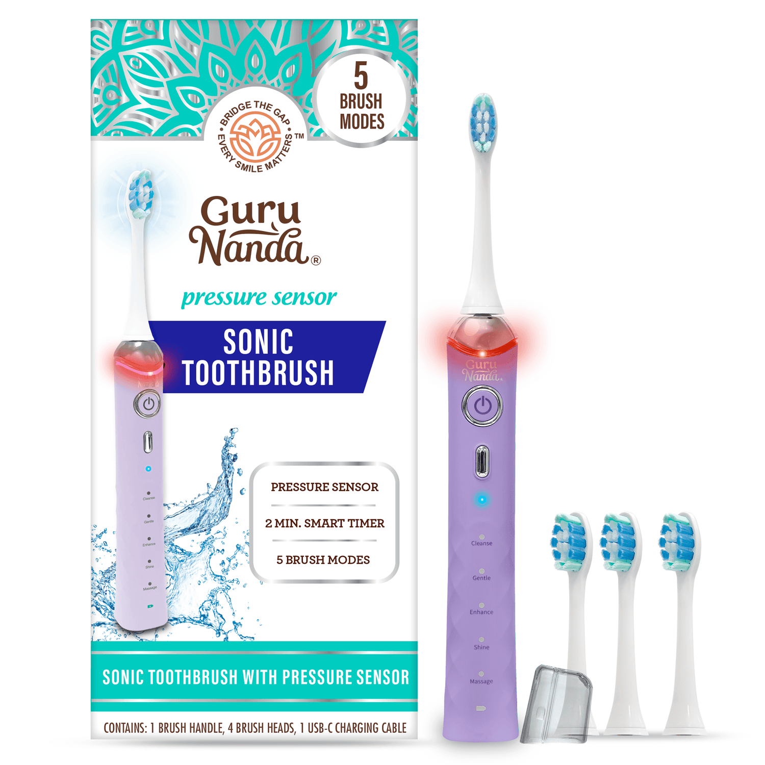 Pressure Sensor Sonic Toothbrush - Lavender