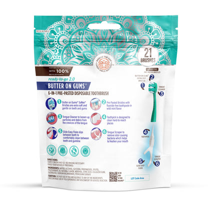 6-in-1 Ready to Go Butter on Gums Pre-Pasted Toothbrushes 2.0 - 21 Count