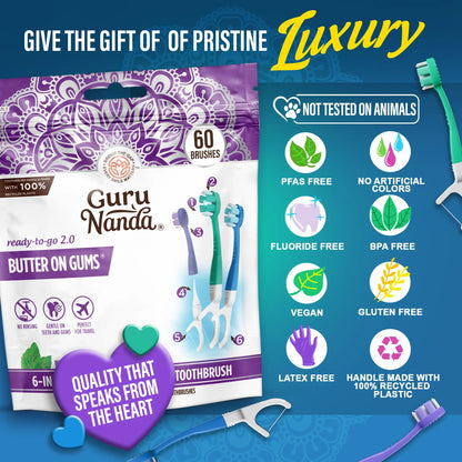 6-in-1 Ready to Go Butter on Gums Pre-Pasted Toothbrushes 2.0 – 60 Count