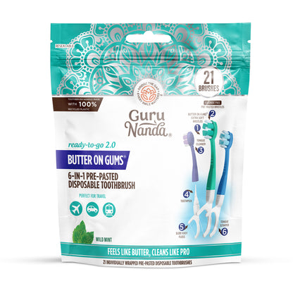 6-in-1 Ready to Go Butter on Gums Pre-Pasted Toothbrushes 2.0 - 21 Count