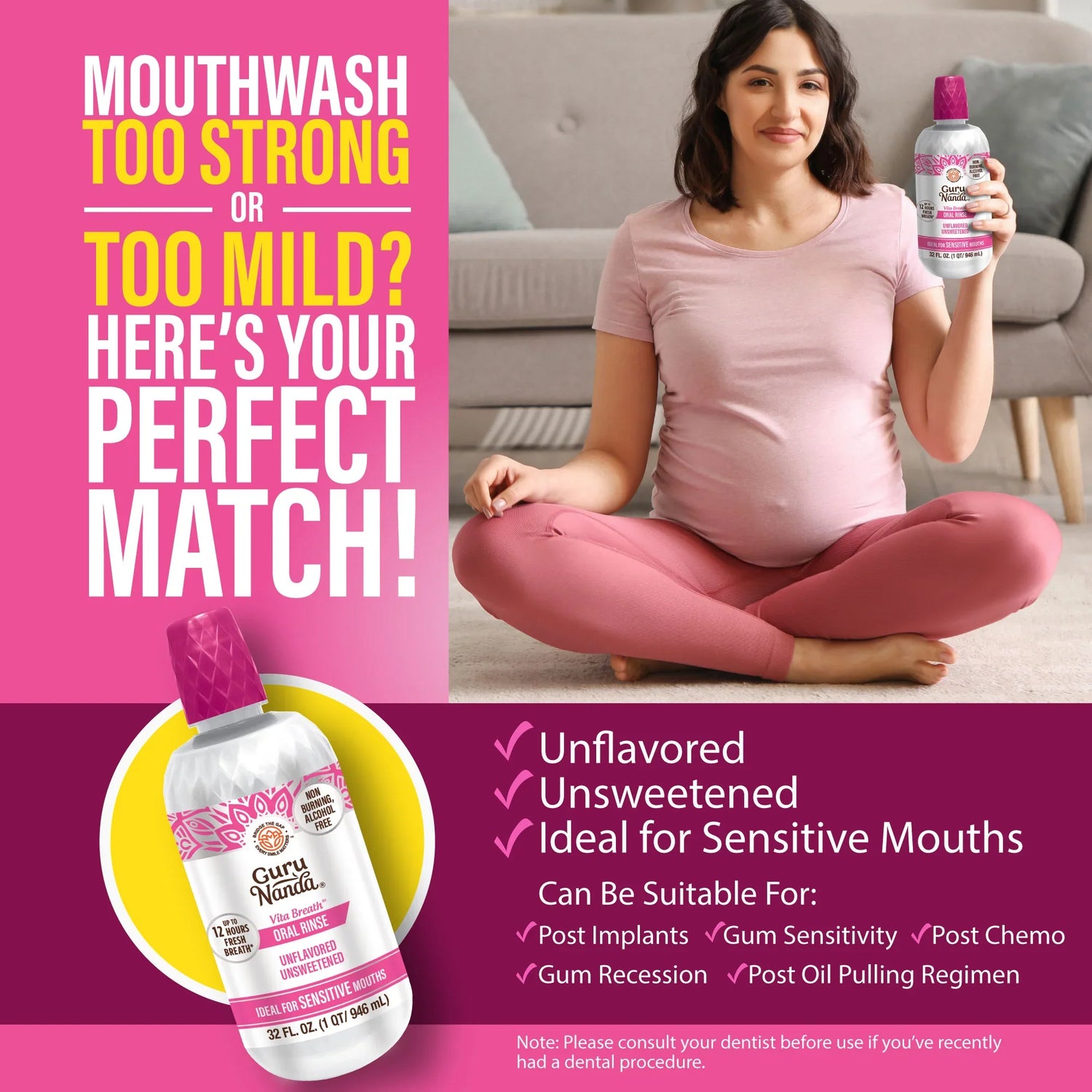 Vita Breath Unflavored &amp; Unsweetened Oral Rinse - 32 Fl Oz