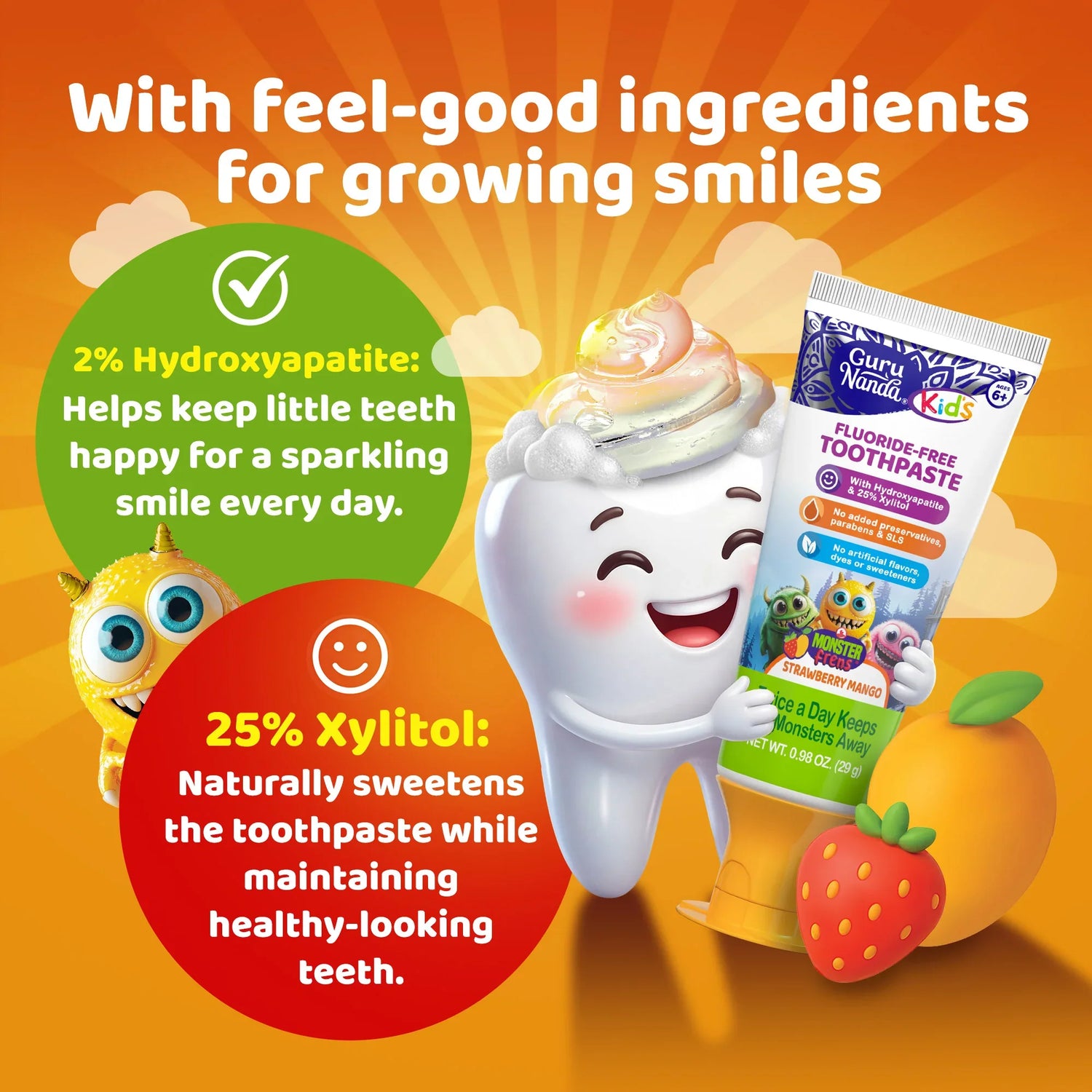 Kids Toothpaste with Xylitol &amp; Hydroxyapatite, Strawberry Mango – 0.98 oz