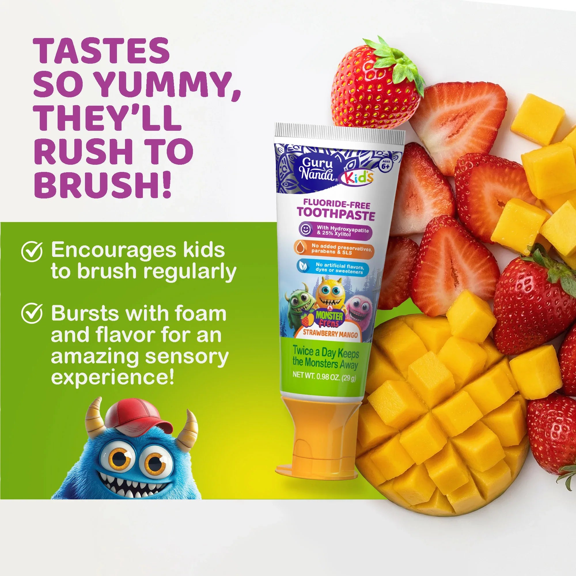 Kids Toothpaste with Xylitol &amp; Hydroxyapatite, Strawberry Mango – 0.98 oz