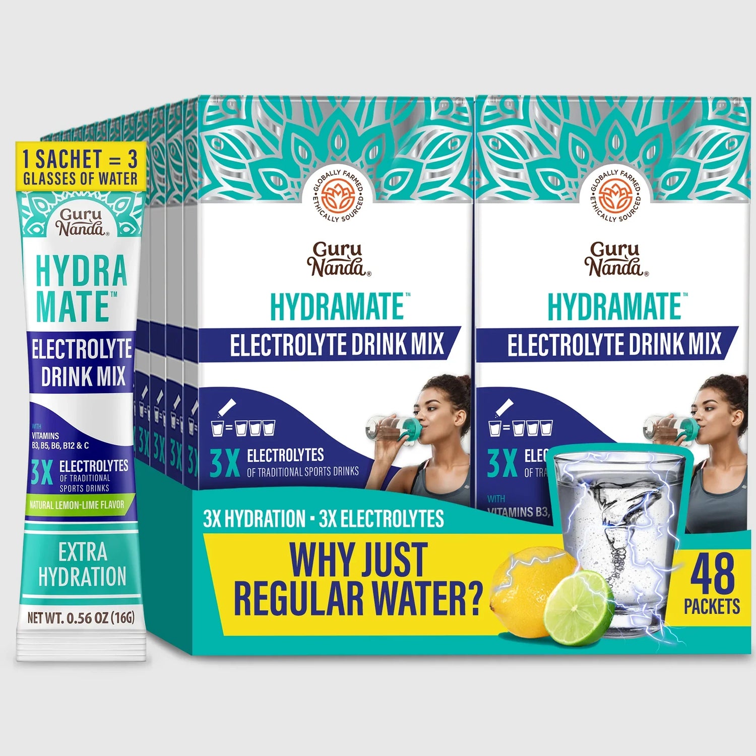 Mélange pour boisson électrolytique hydratante Hydramate, citron vert - 48 unités