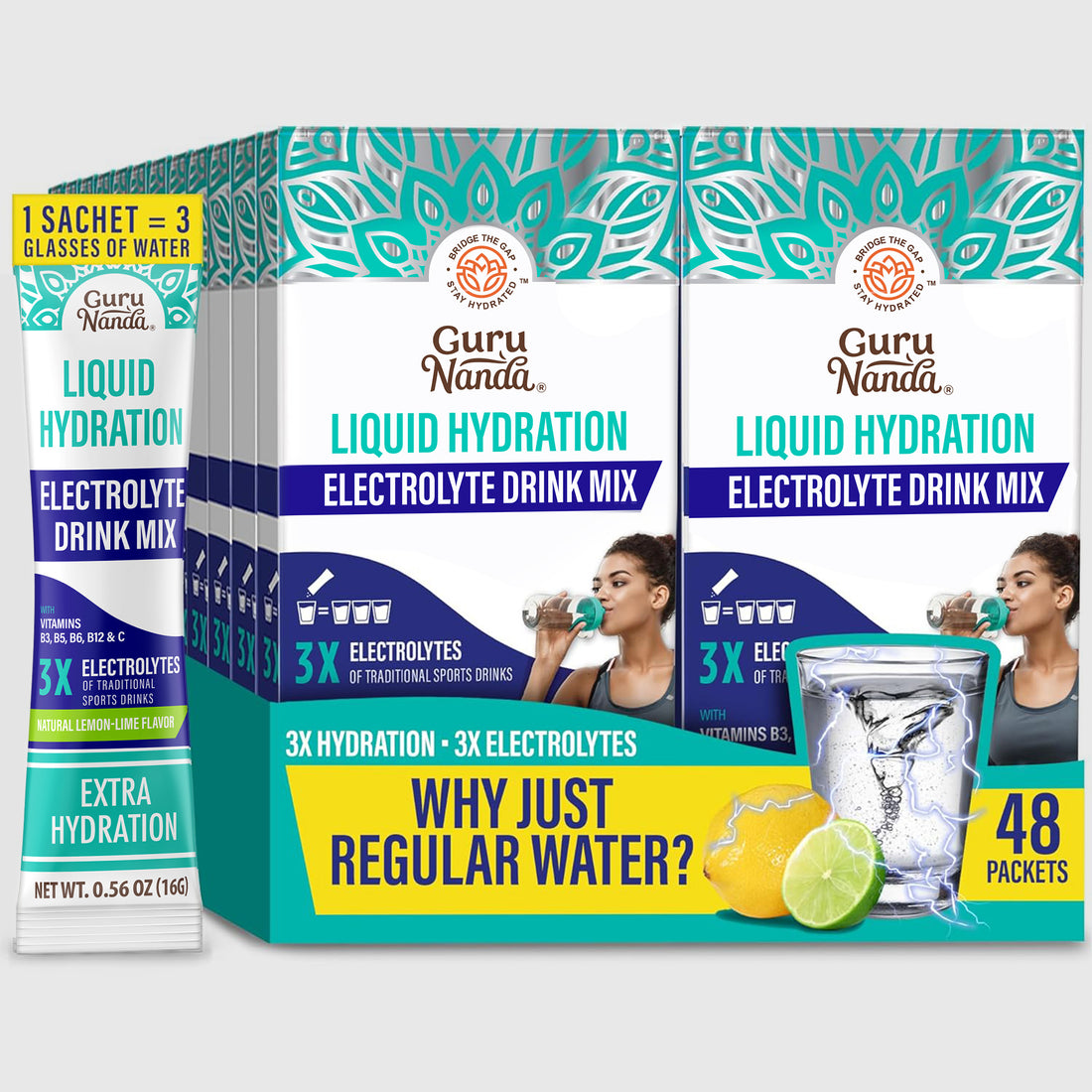 Liquid Hydration Electrolyte Drink Mix, Lemon Lime – 48 Count
