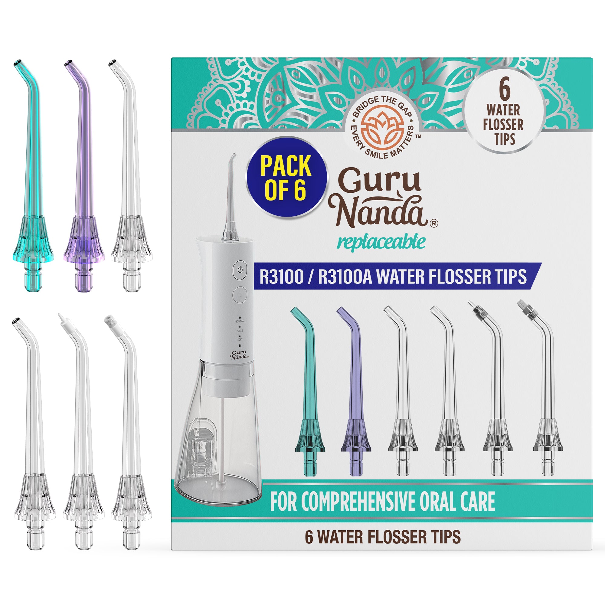 Replacement Water Flosser Tips for Model R3100/R3100A - 6 Pack