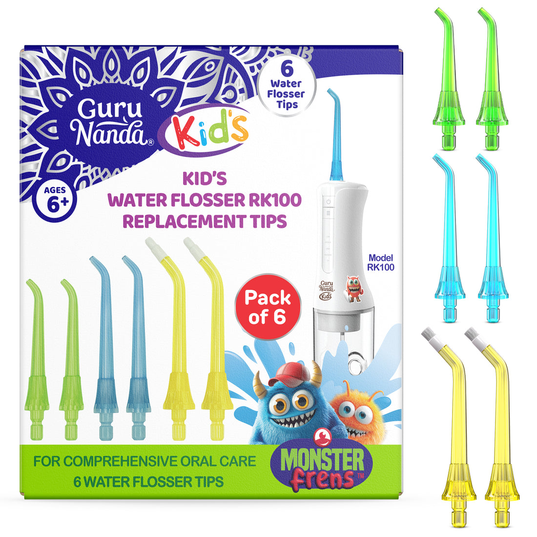 Kids Water Flosser Replacement Tips  - 6 Pack