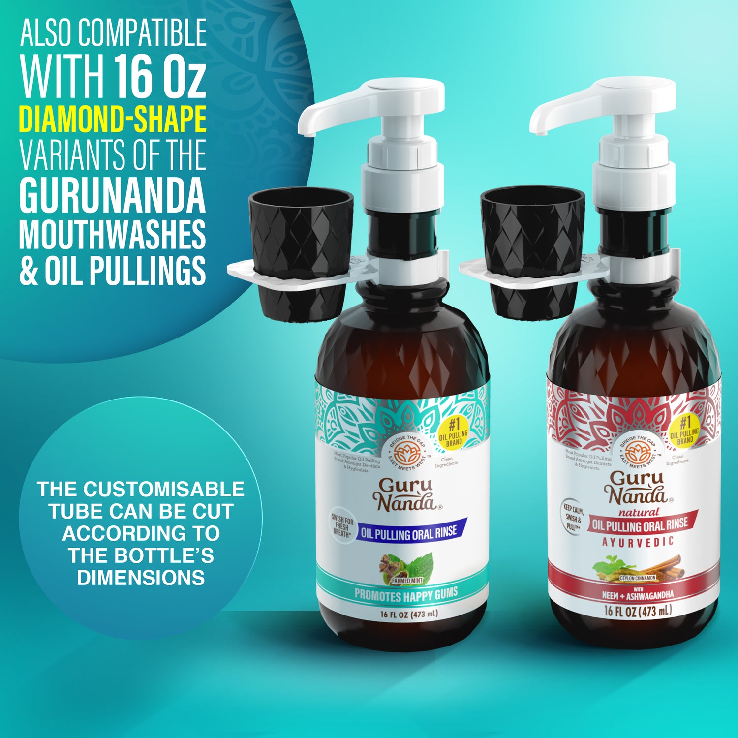 Mouthwash Dispenser Pump and Cup Holder for 16oz &amp; 1L