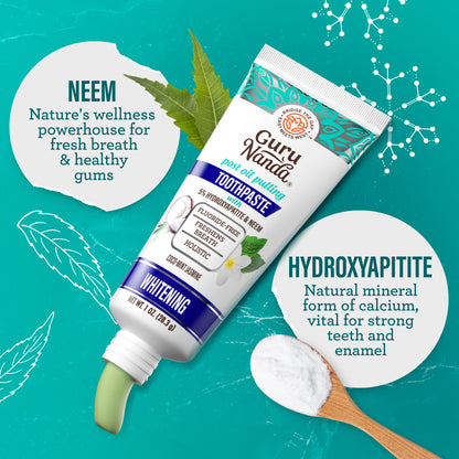 Pasta de Dientes Blanqueadora con Hidroxiapatita y Neem Tamaño Viaje, Sin Flúor – 28 g
