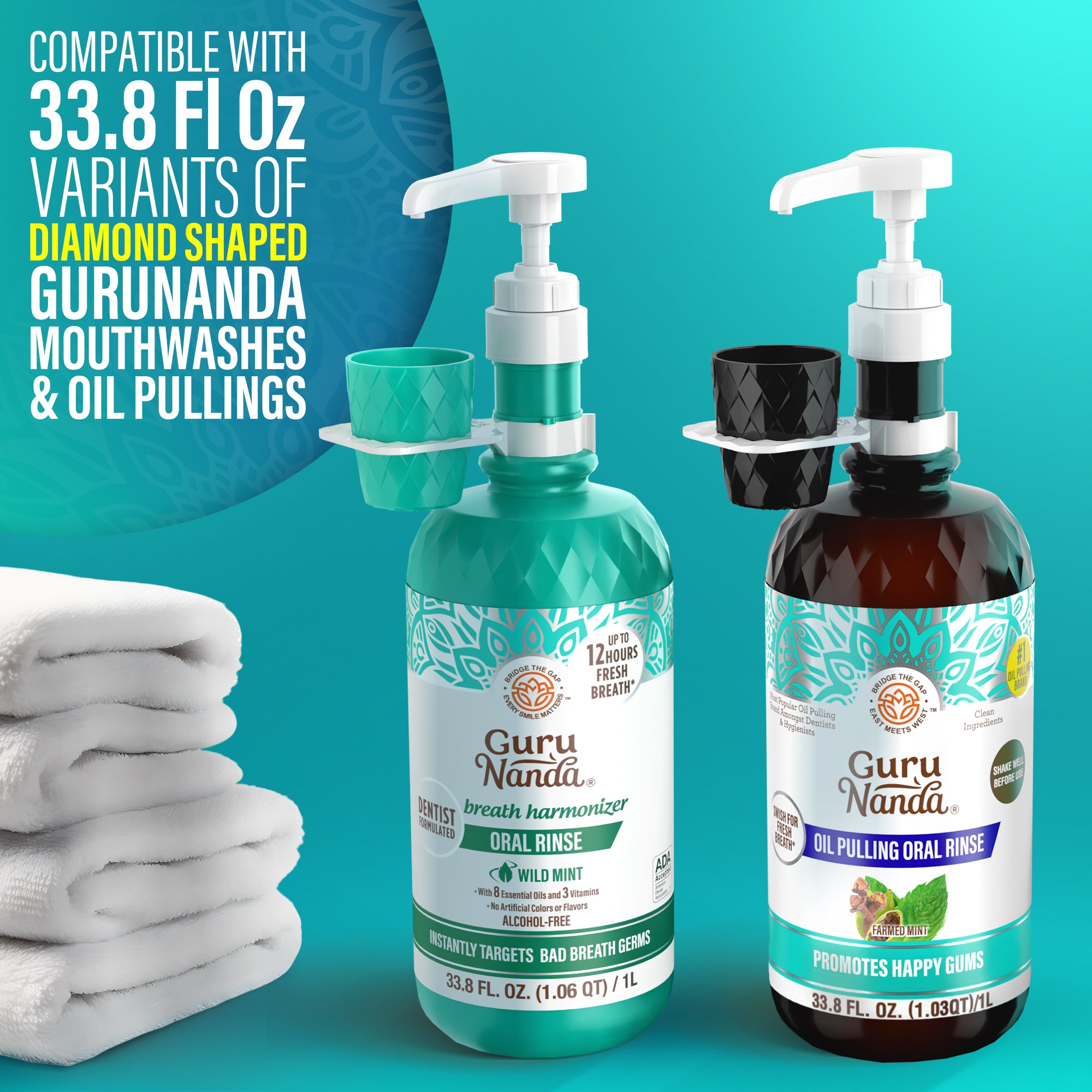 Mouthwash Dispenser Pump and Cup Holder for 16oz &amp; 1L