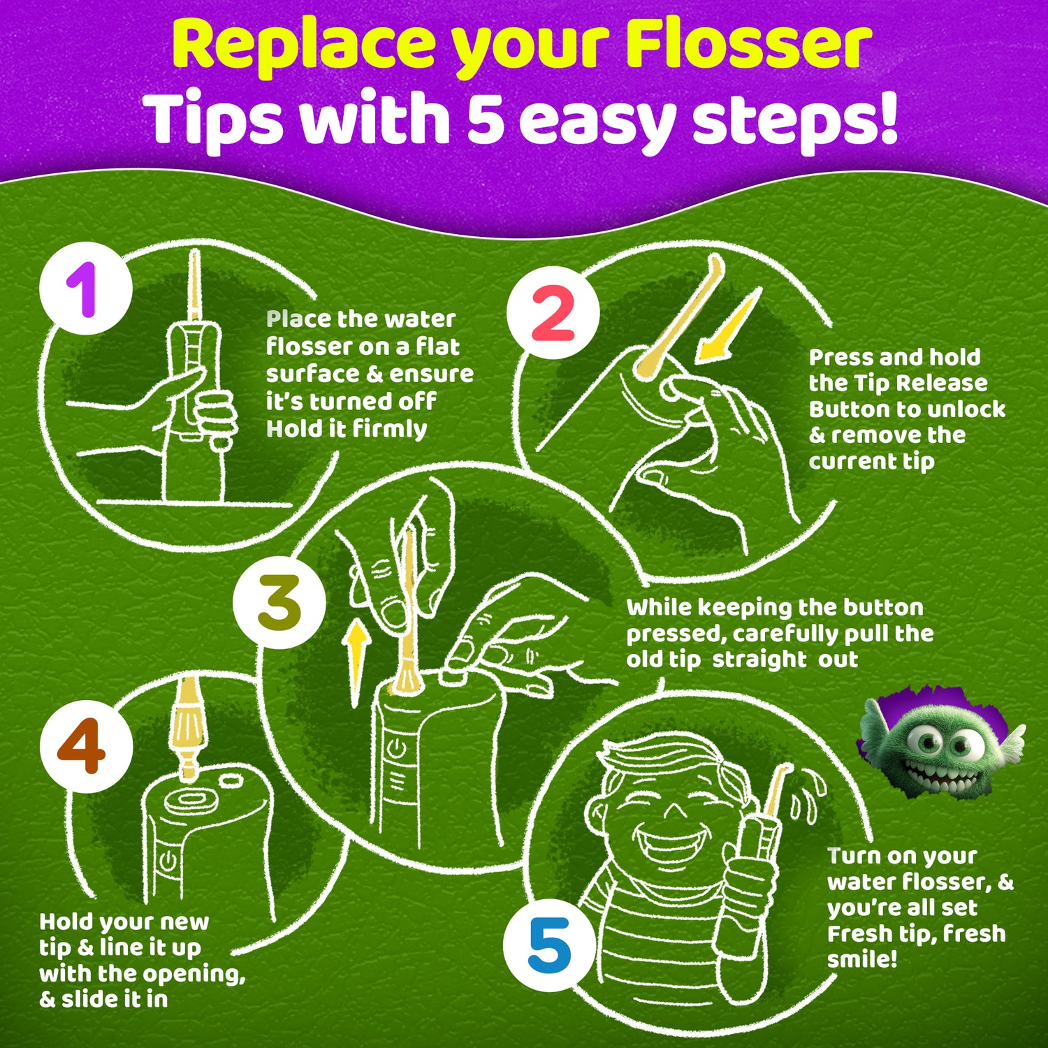 Kids Water Flosser Replacement Tips  - 6 Pack