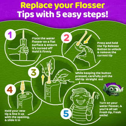 Kids Water Flosser Replacement Tips  - 6 Pack