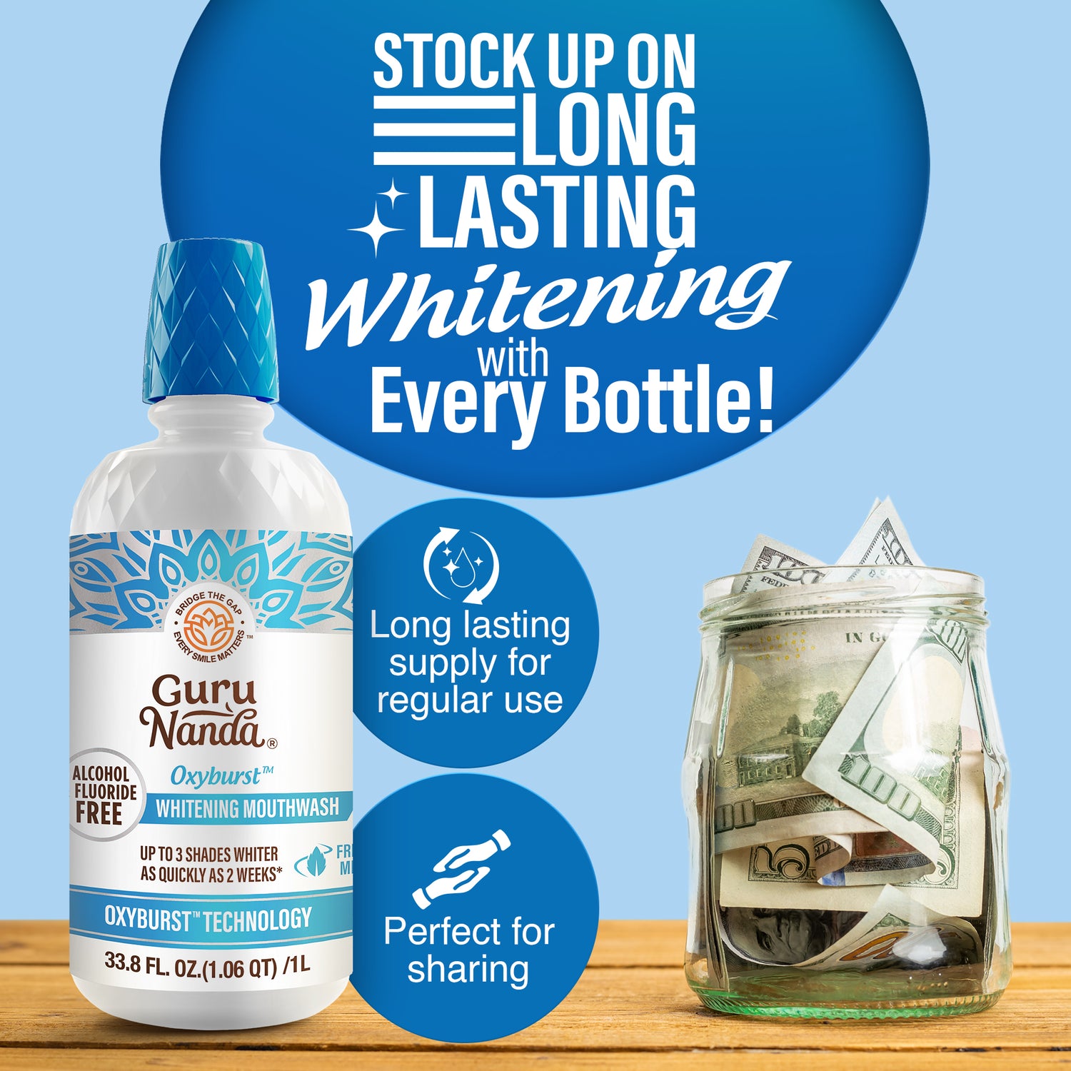 Oxyburst Whitening Oral Rinse Mouthwash - 1L