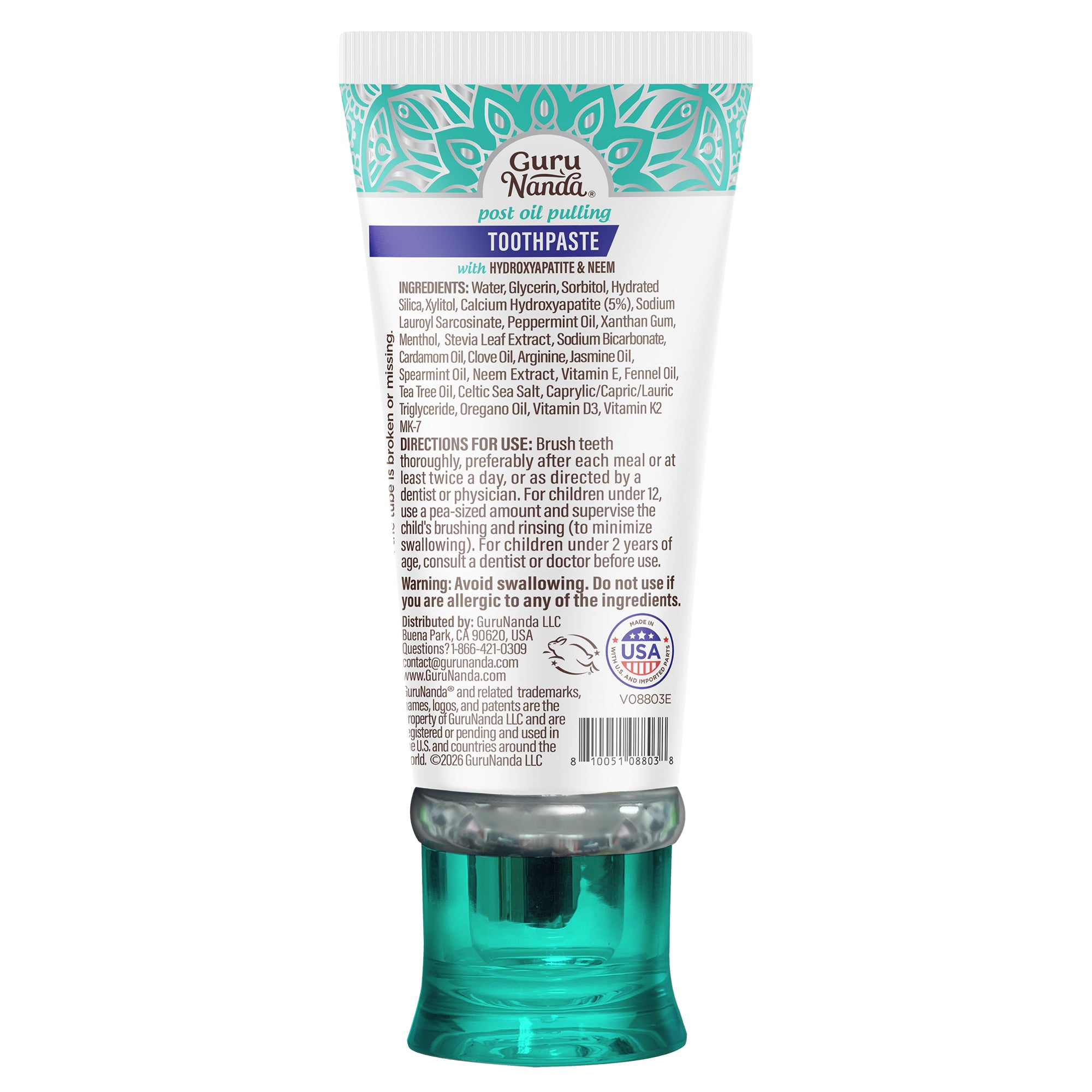 Pasta de Dientes Blanqueadora con Hidroxiapatita y Neem Tamaño Viaje, Sin Flúor – 28 g
