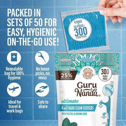 Quad Clean Floss Picks 4-in-1 - 300 ct