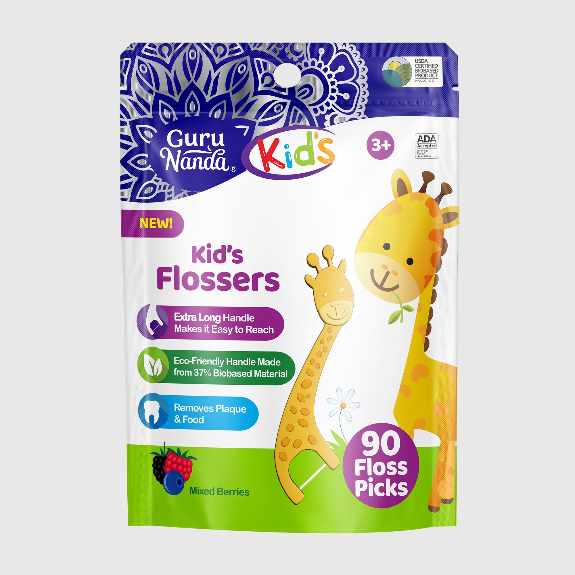 Gear Craft製デジタルフローラハーフギリー GuruNanda Kids' Giraffe Shaped Flossers, Wild Berry, USDA