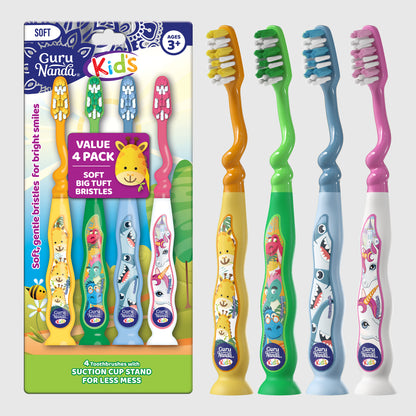 Brosse à dents pour enfants Fun Animals avec ventouse (lot de 4) 