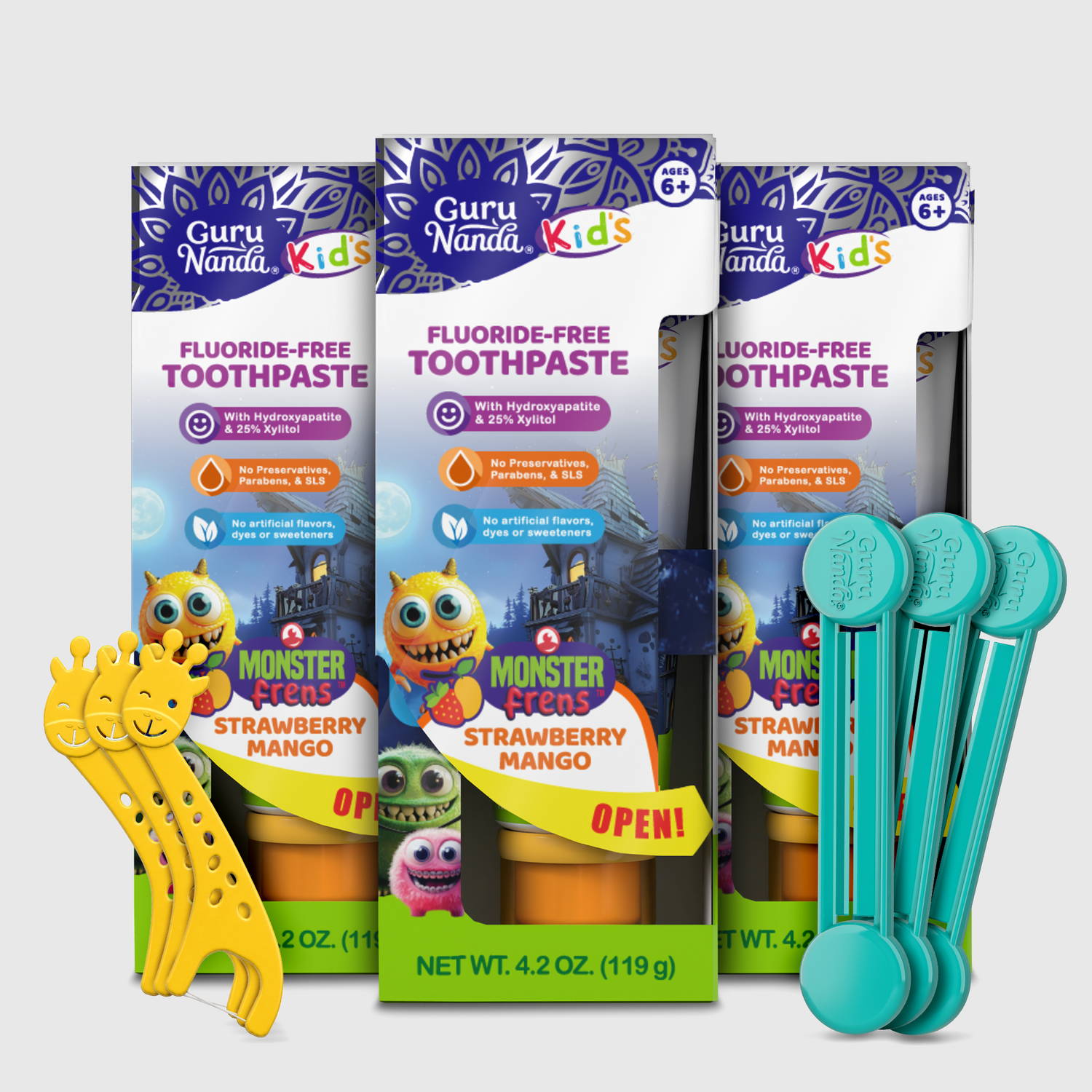 Pasta dental para niños con xilitol e hidroxiapatita, fresa mango – 4.2 oz – Paquete de 3