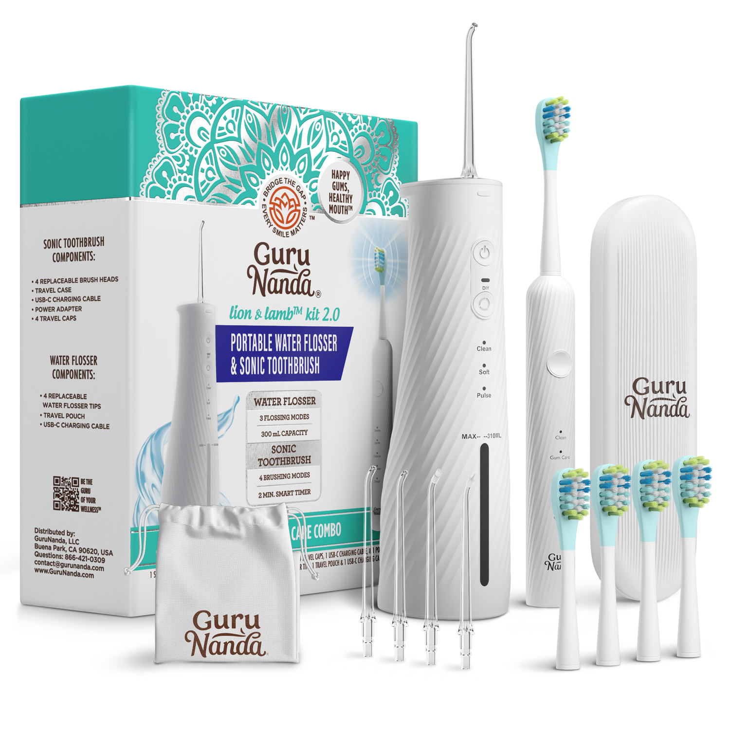 Lion &amp; Lamb 2.0 Portable Sonic Toothbrush &amp; Water Flosser - White