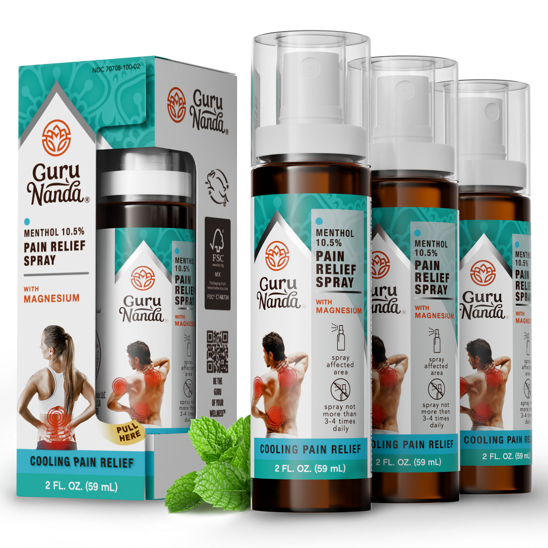 GuruNanda Menthol with Magnesium Spray for Pain Relief  - Pack of 3