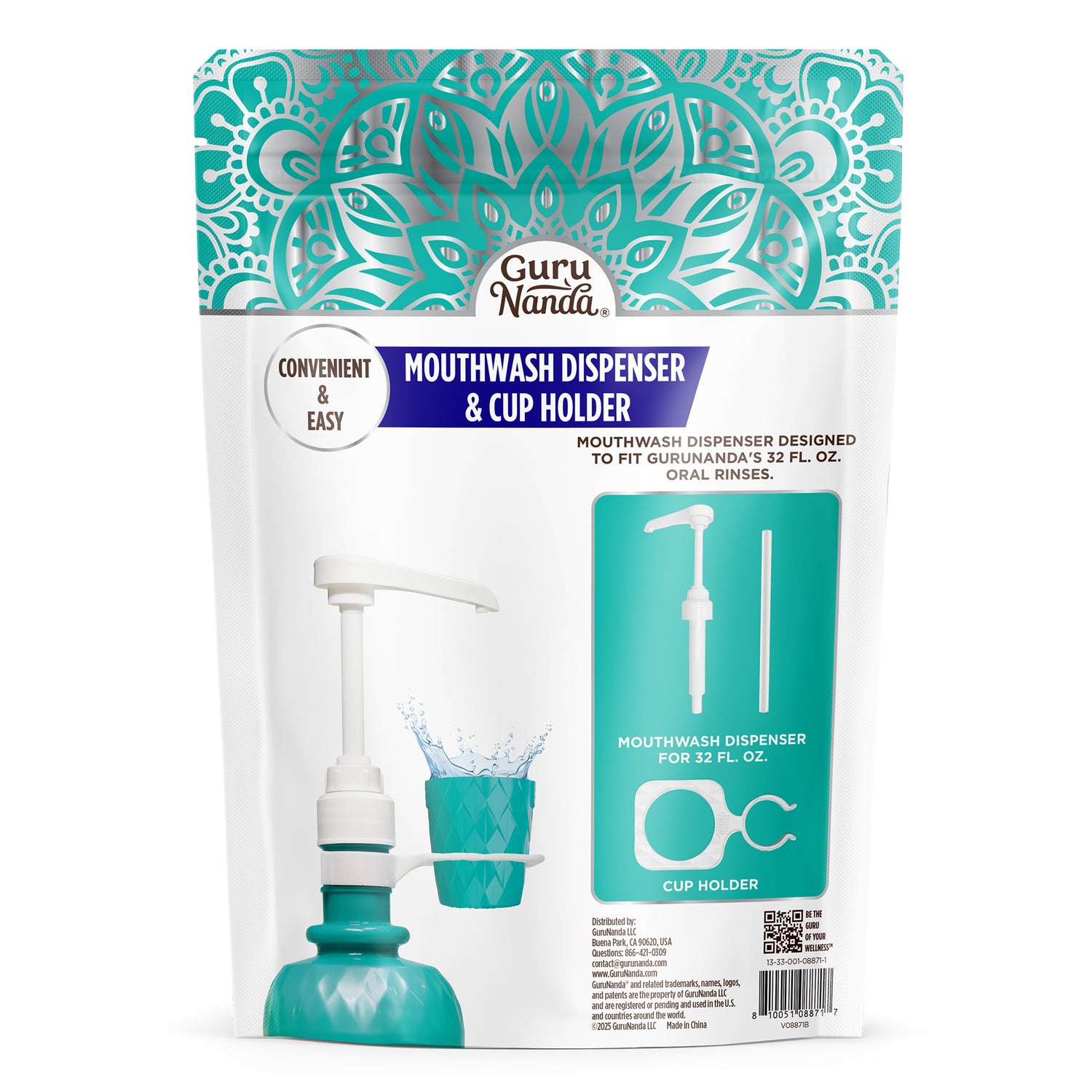 Mouthwash Dispenser Pump and Cup Holder for 16oz &amp; 1L