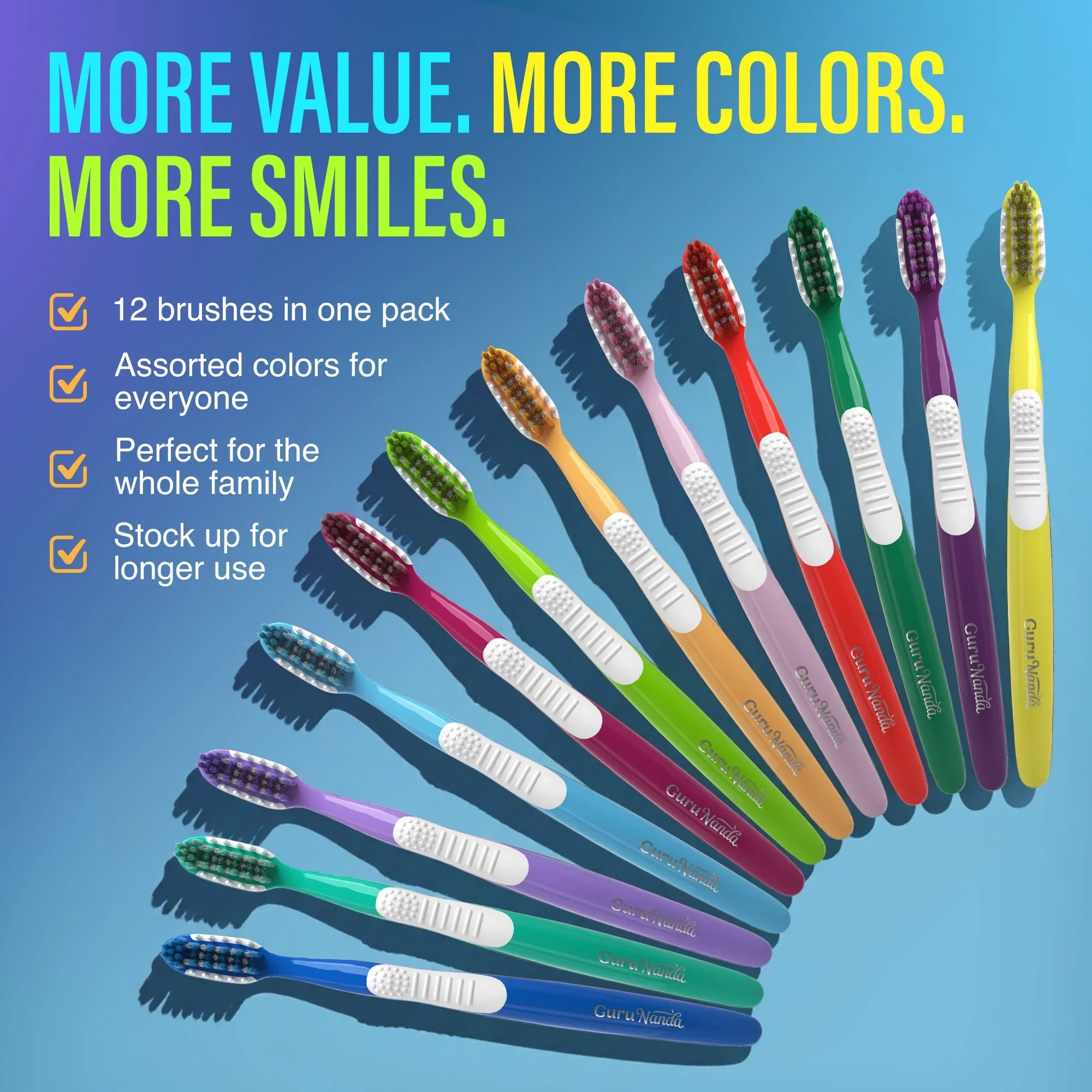 Multi-Action Toothbrush with Tongue Cleaner – 12 Pack – GuruNanda