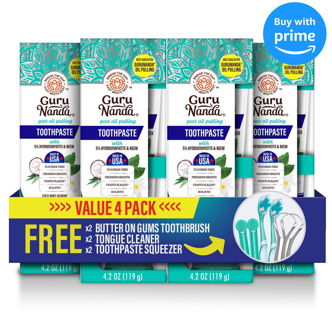 Pasta dental blanqueadora sin flúor con hidroxiapatita (paquete de 4)