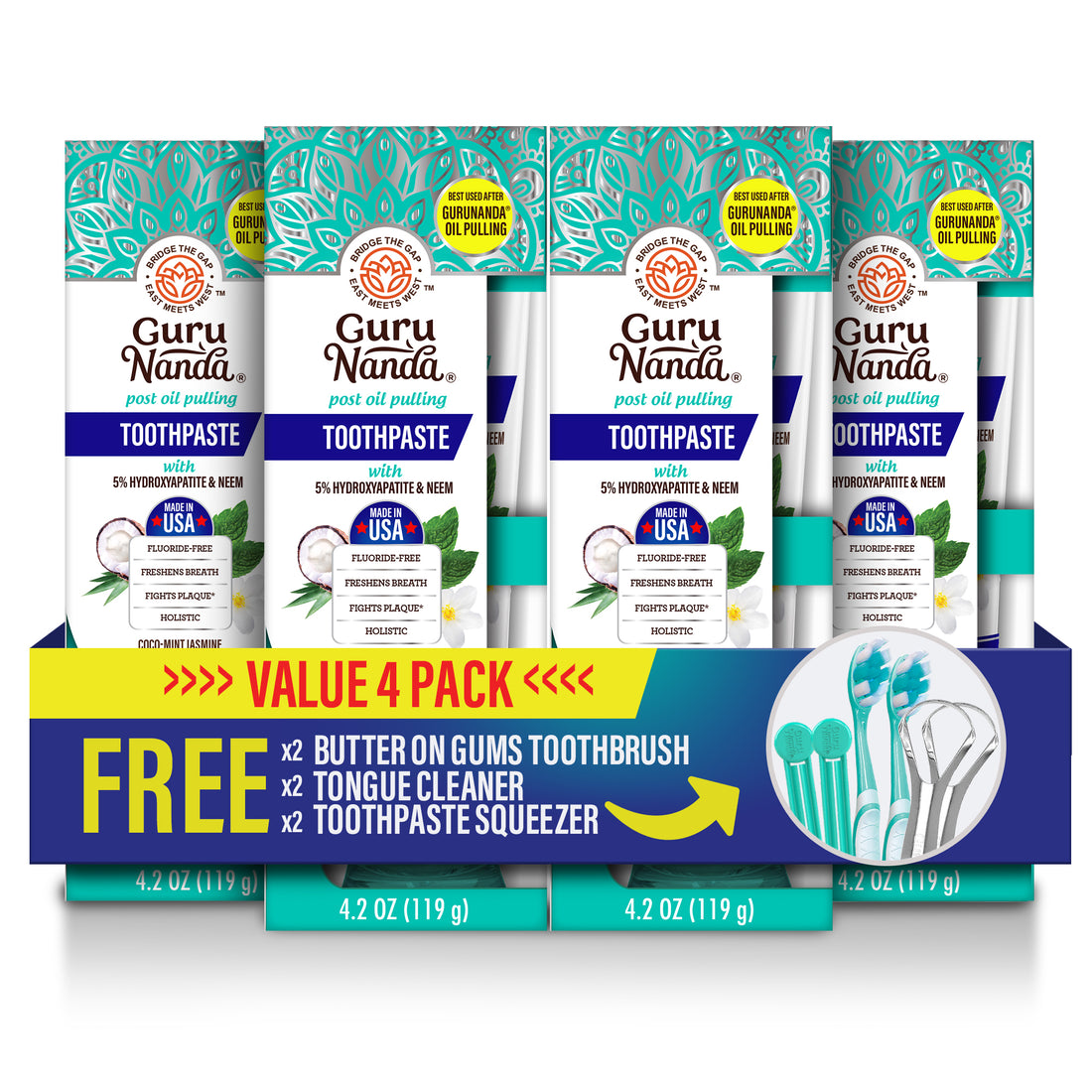 Fluoride-Free Whitening Toothpaste With Hydroxyapatite - 4 Pack