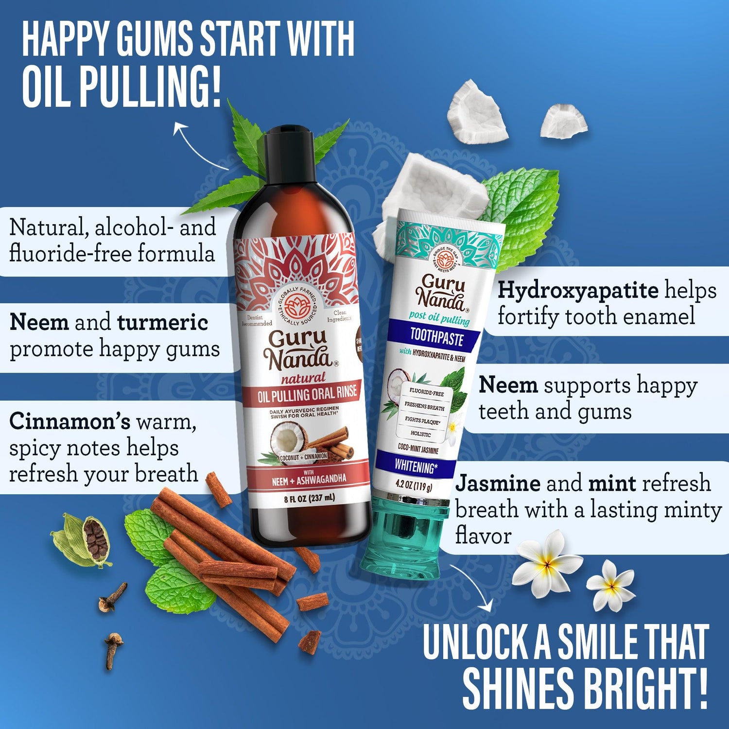 Gum Hygiene Makeover Kit - Oil Pulling, Toothpaste, Toothbrush, Mouthwash