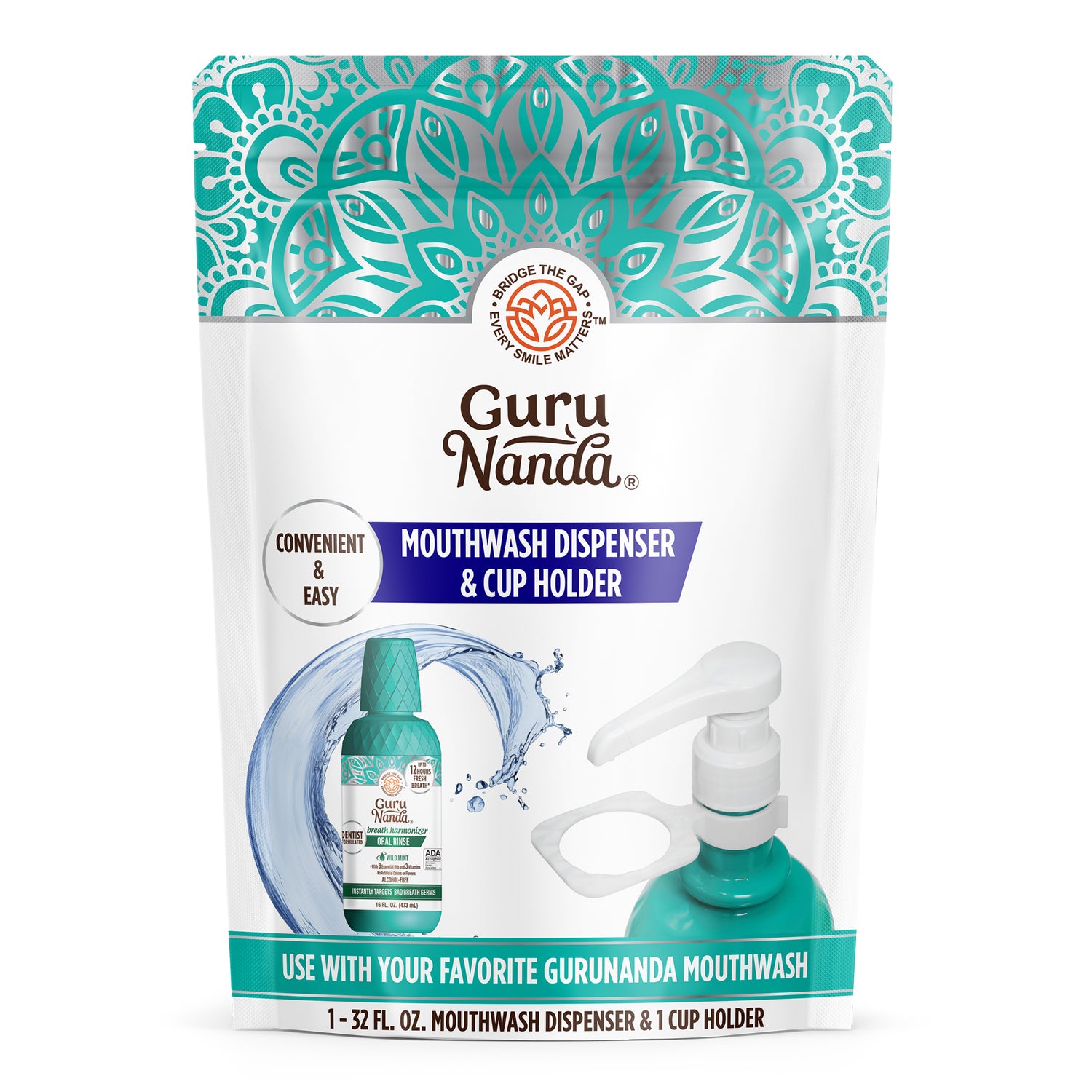 Mouthwash Dispenser Pump and Cup Holder for 16oz &amp; 1L