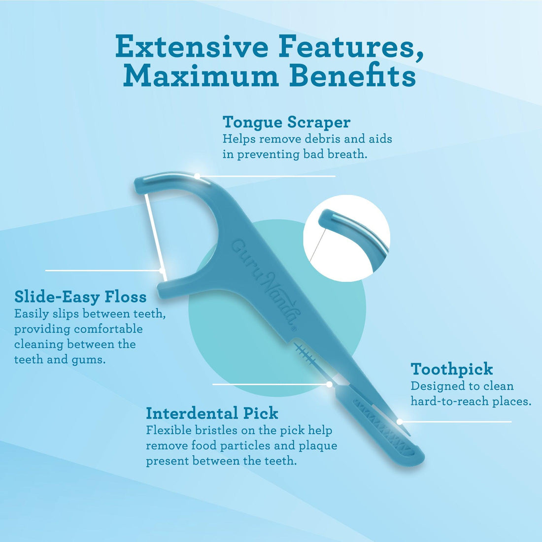 Palillos de hilo dental Quad Clean 4 en 1 - 50 unidades