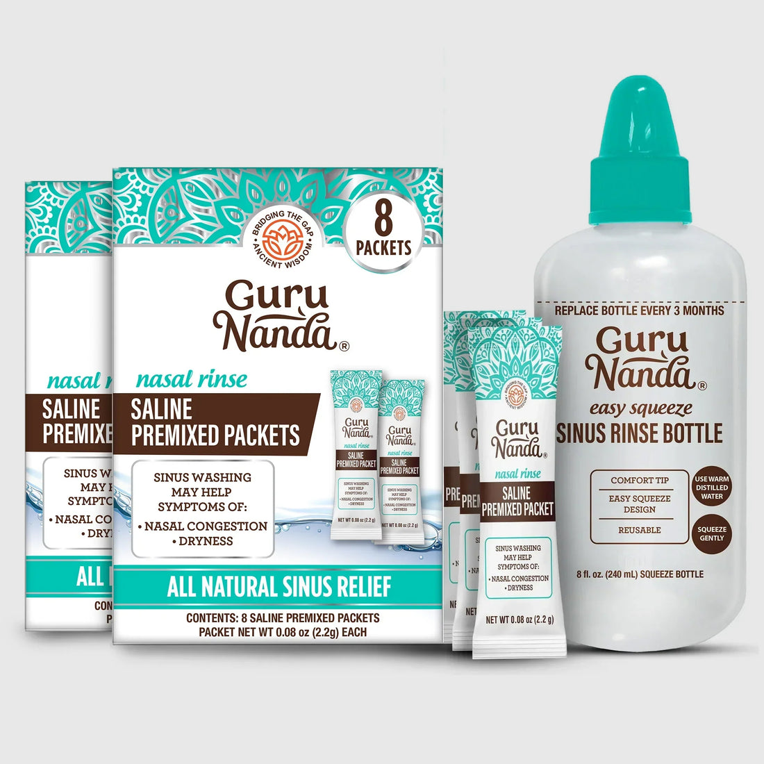 Sinus Rinse Bottle + 16 Saline Premixed Packets