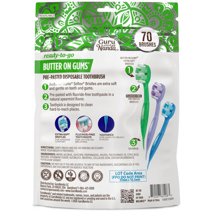 Ready-to-Go Butter on Gums Pre-Pasted Disposable Toothbrushes, Spearmint – 70 Count