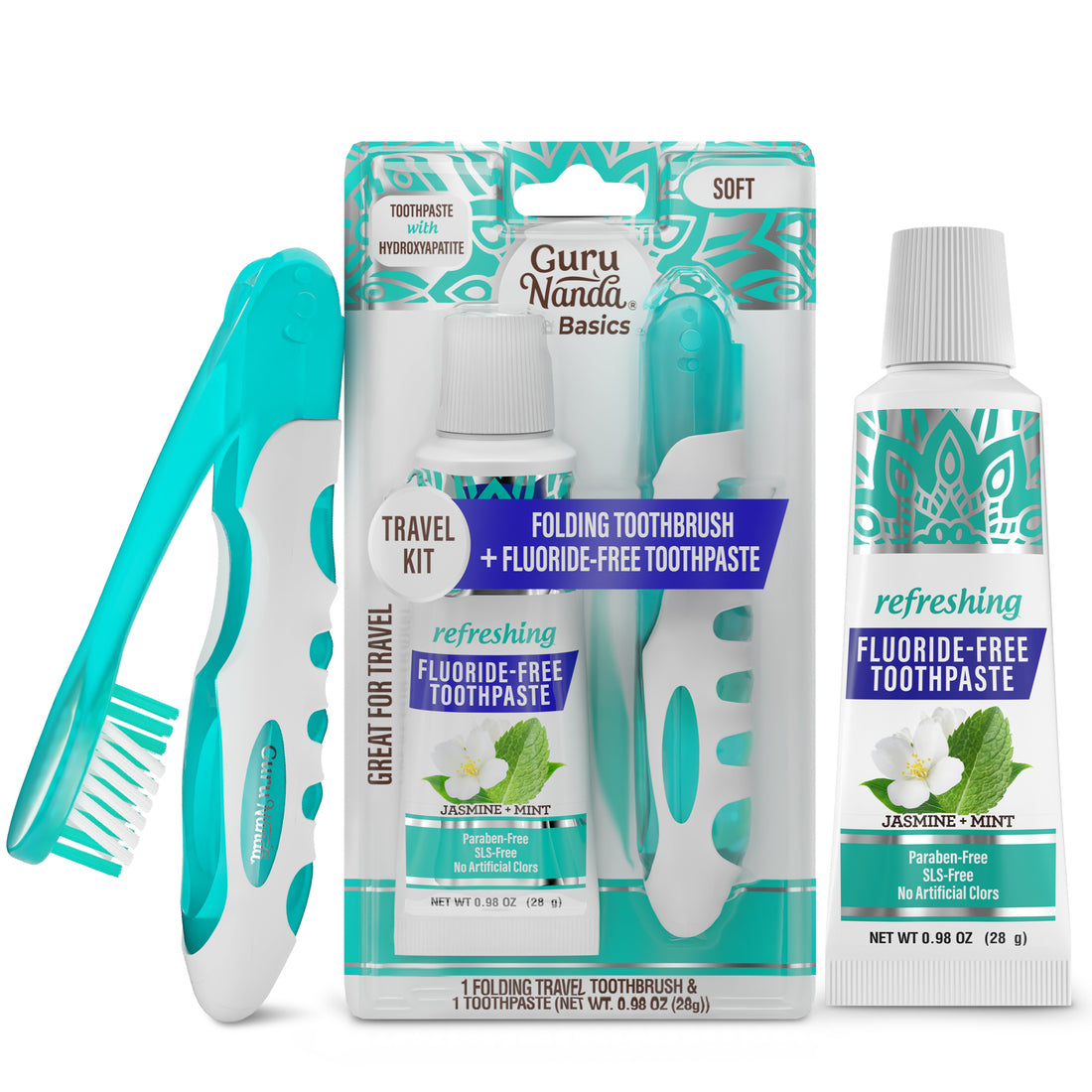 Travel Kit – Folding Toothbrush &amp; Hydroxyapatite Toothpaste, Jasmine Mint – 0.98 oz