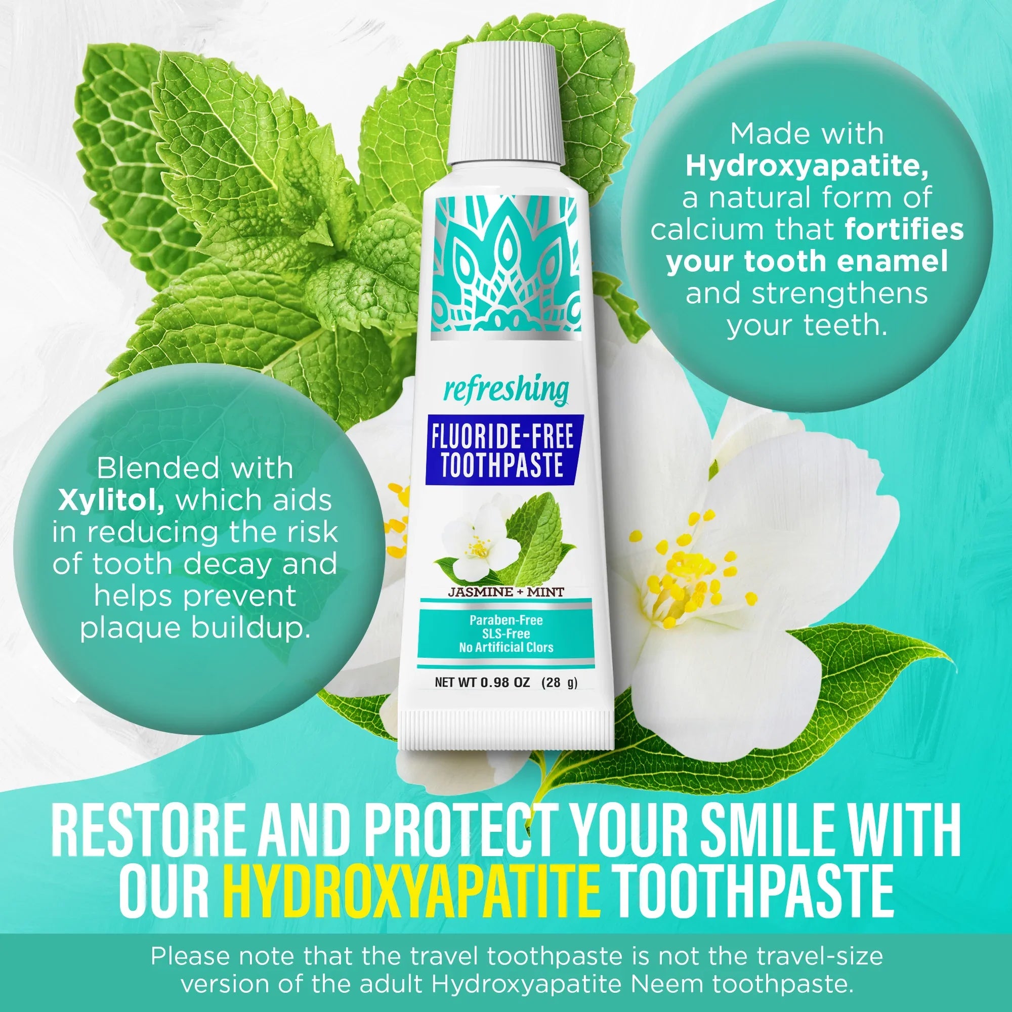 Hydroxyapatite Toothpaste, Jasmine Mint – 0.98 oz – GuruNanda