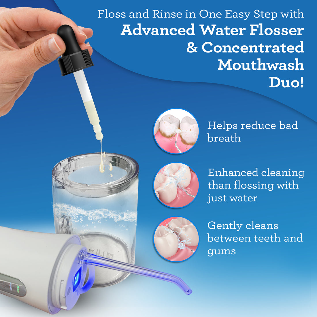 Advanced Dental Water Flosser (with UV light) + Concentrated Mouthwash