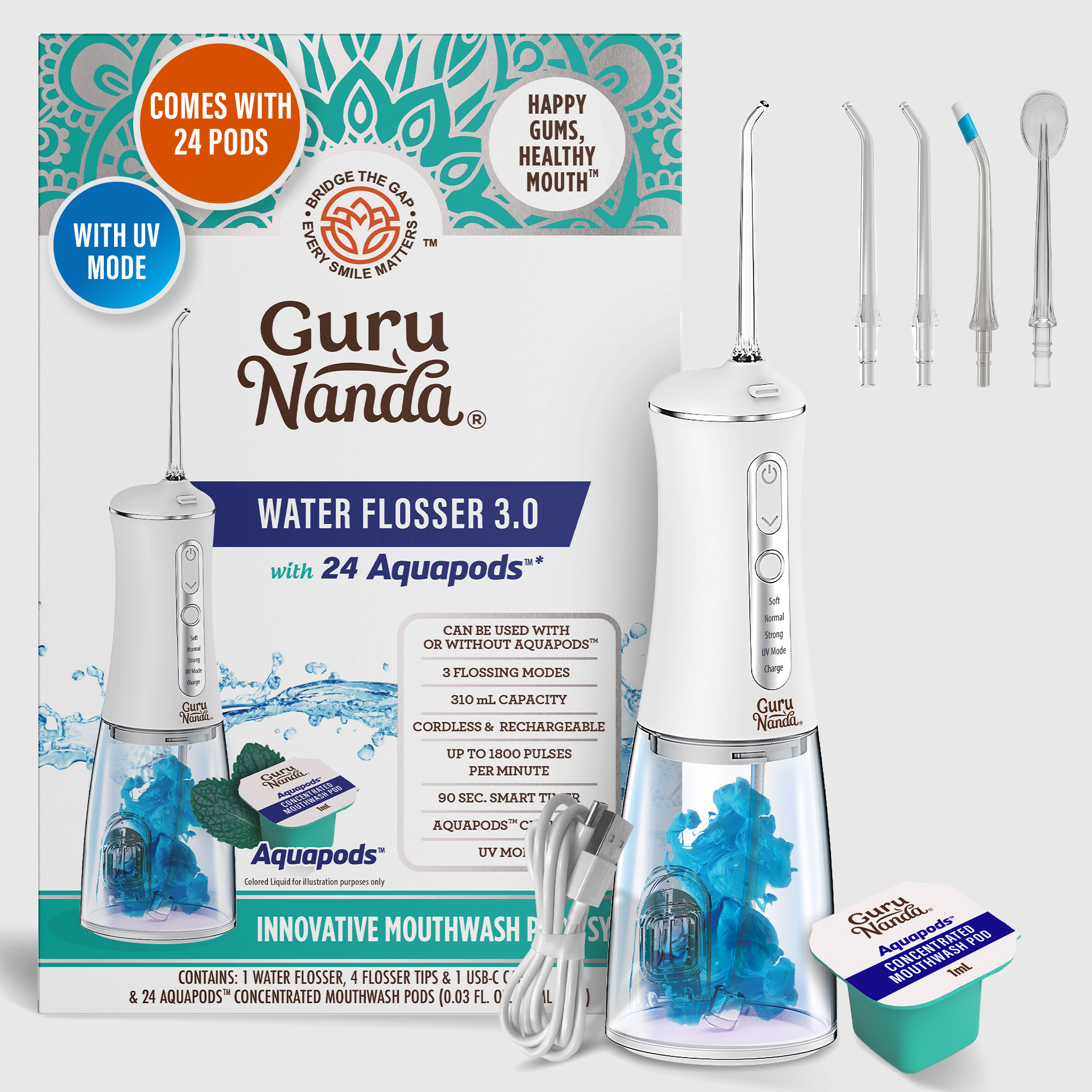Advanced Water Flosser 3.0 with UV &amp; 24 Aquapods