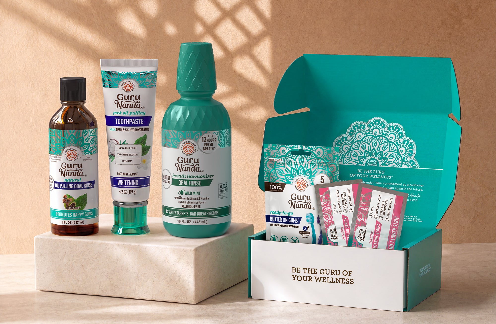 GuruNanda Welcome Kit — aceite para enjuague bucal, pasta de dientes, enjuague bucal y regalos gratis