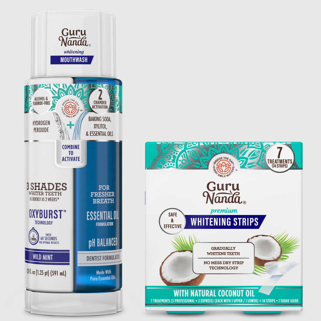 Whitening Wonder - Tiras blanqueadoras de 7 días + enjuague bucal Oxyburst de doble barril