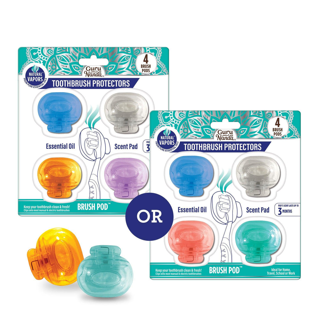Brush Pod Toothbrush Protector - 4 Count (Colors may vary) - GuruNanda