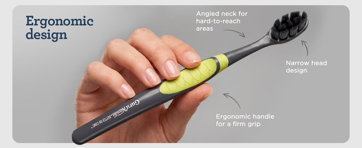 Ergonomic design with an angled neck for hard-to-reach areas, a narrow head, and an ergonomic handle for a firm grip