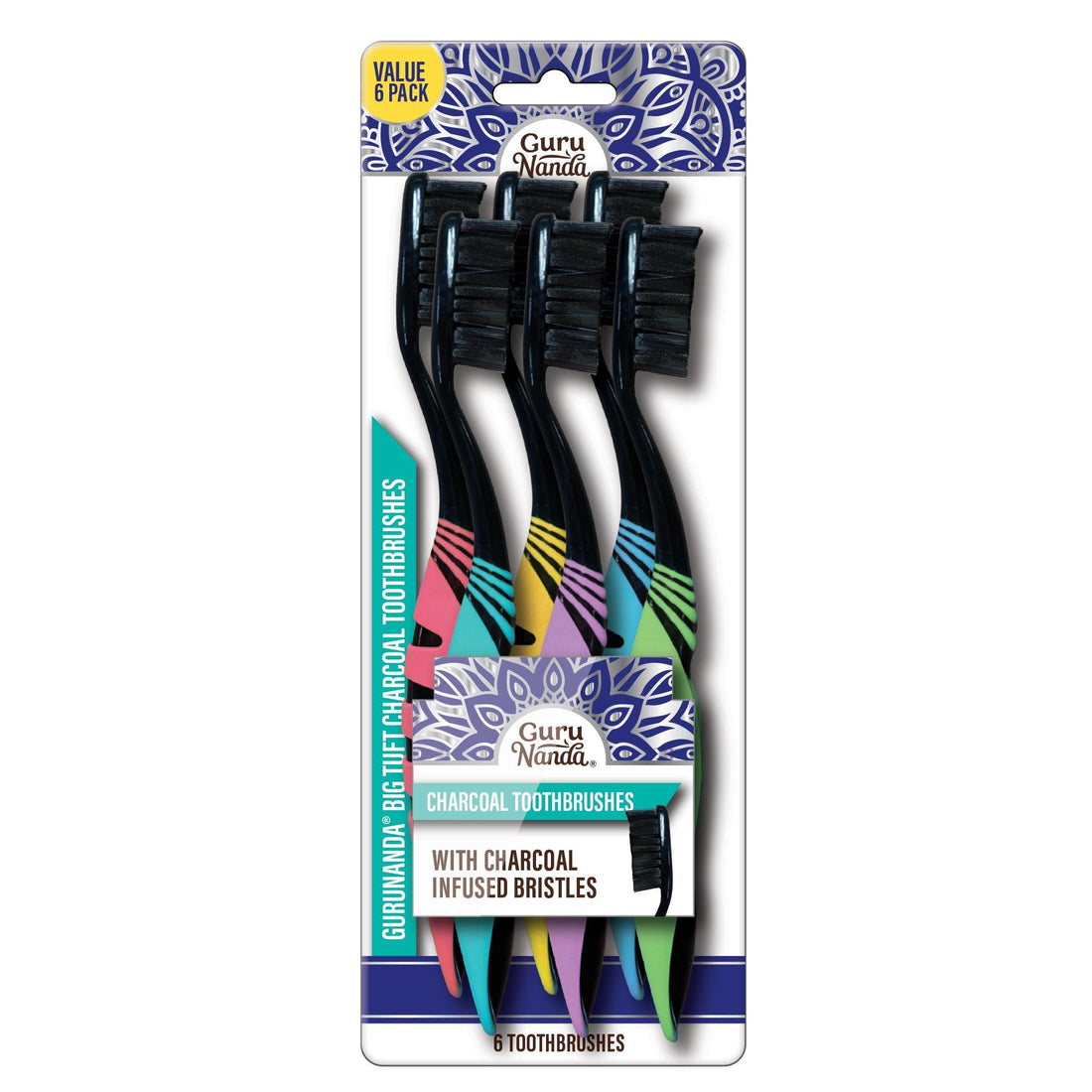 Charcoal Infused Toothbrushes (6 Count) - GuruNanda