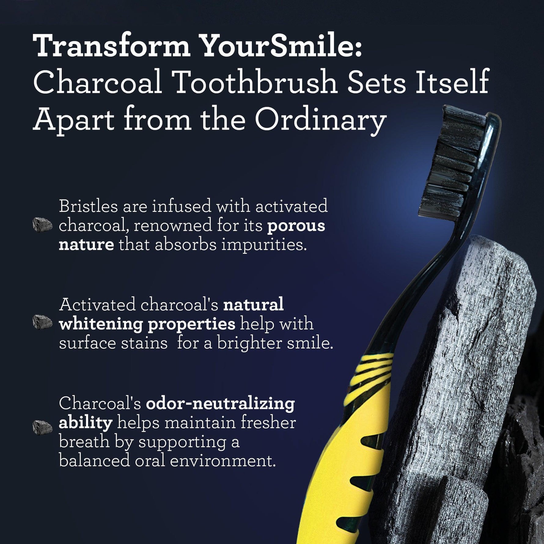 GuruNanda Charcoal Infused Toothbrush Soft Big Tuft Bristles, 6 Ct