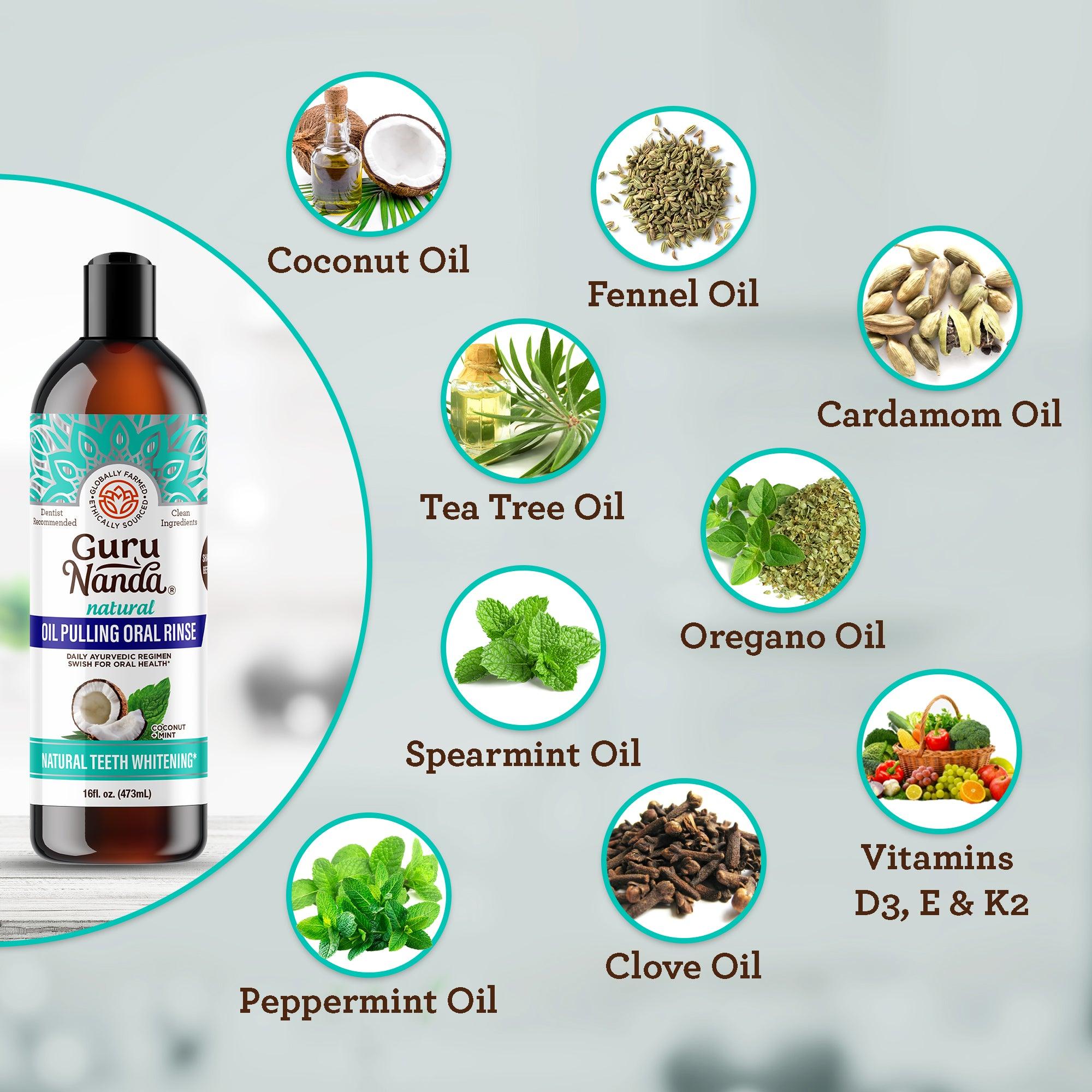 Cocomint Pulling Oil with 7 Essential Oils &amp; Vitamins D, E &amp; K2 (Mickey D Formula) - 16 oz - GuruNanda