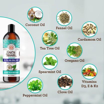 Cocomint Pulling Oil with 7 Essential Oils &amp; Vitamins D, E &amp; K2 (Mickey D Formula) - 16 oz - GuruNanda