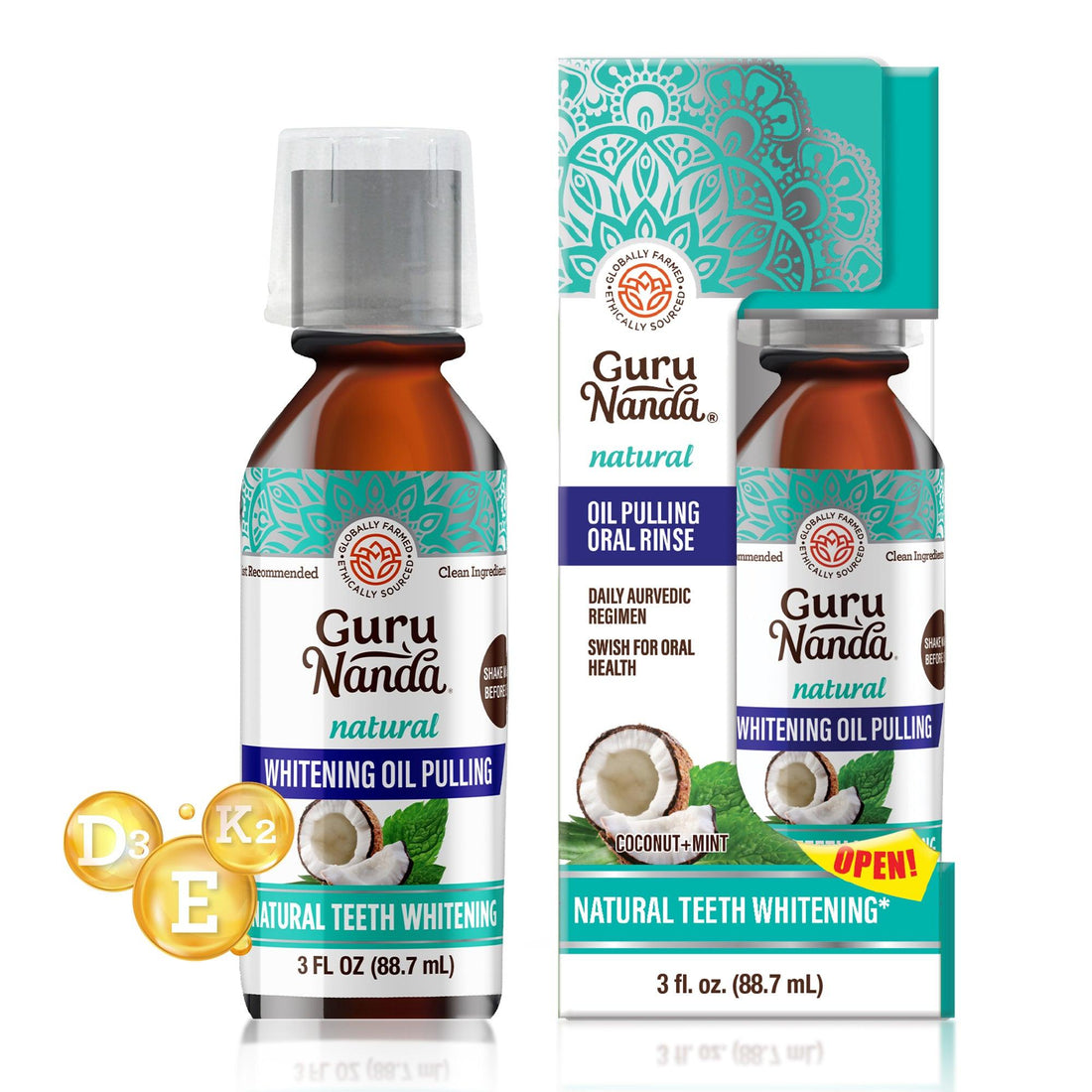Cocomint Pulling Oil with 7 Essential Oils &amp; Vitamins D3, E &amp; K2 (Mickey D Formula) - 3 oz - GuruNanda