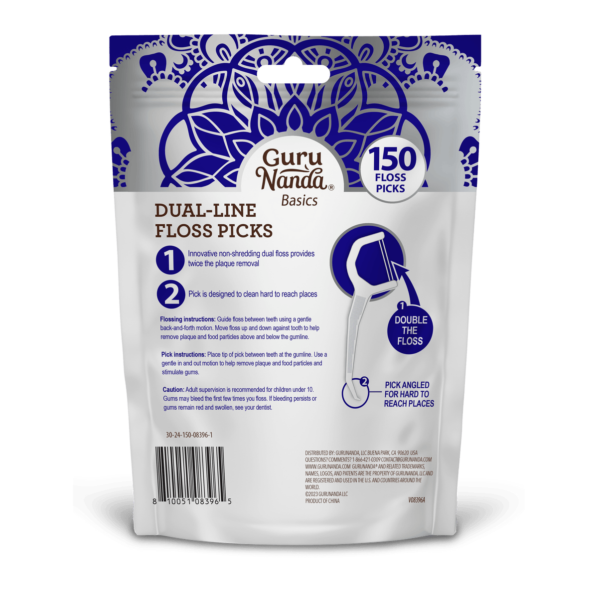 GuruNanda Floss Picks-150 Ct: Twin Line Flossers With Angled Floss Picks