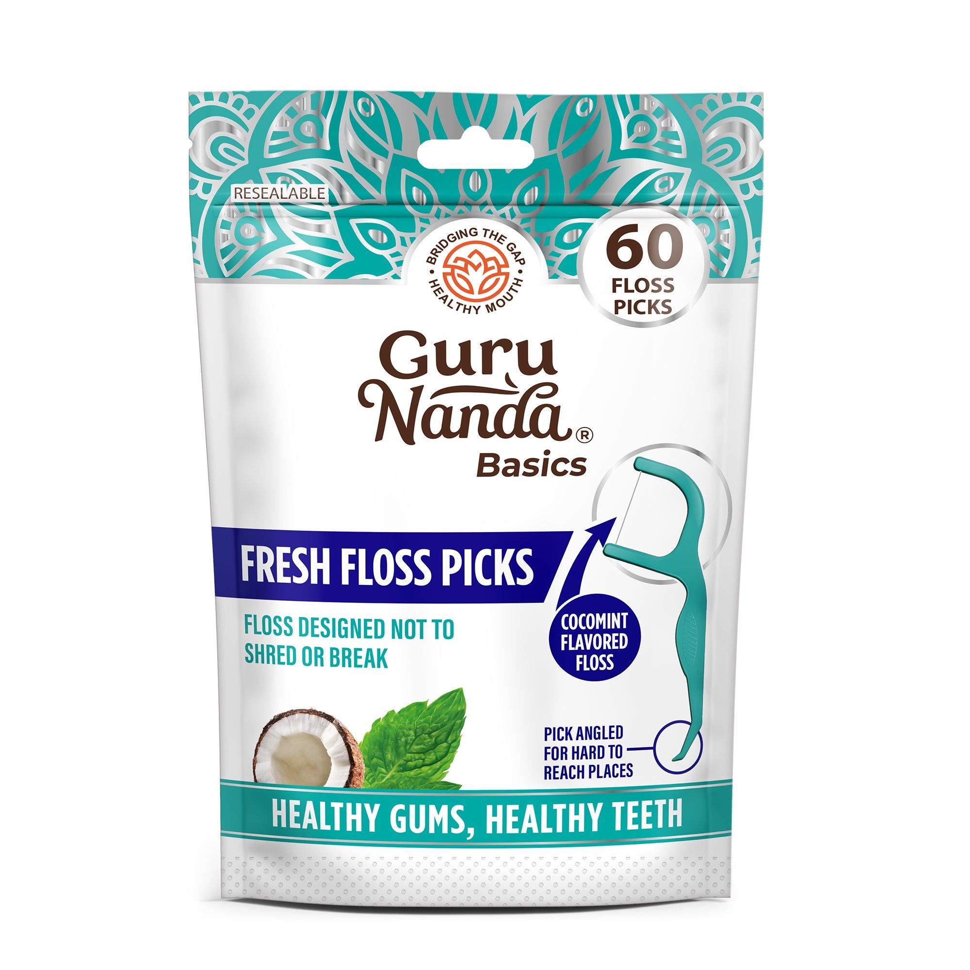 GuruNanda's Fresh Floss Picks With Angled Pick & CocoMint-Flavor, 60 Ct